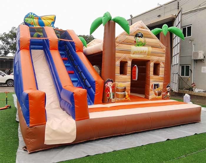 Safe And Durable Palm Tree Bouncy Castle Pirate Jungle Bounce House With Slide For Kids Adults