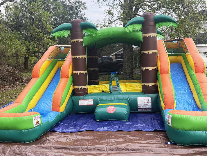 Wet Or Dry Double Slide Tropical Bounce House Combo Jumping Castle For Kids