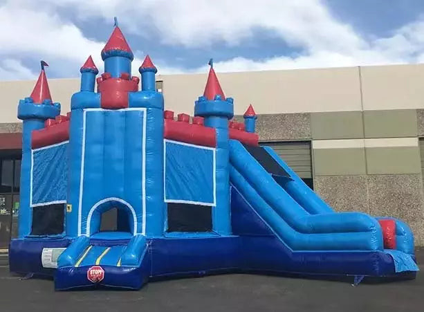 Indoor/Outdoor Princess Castle Blue & Red Bouncy Castle With Slider For Your Event