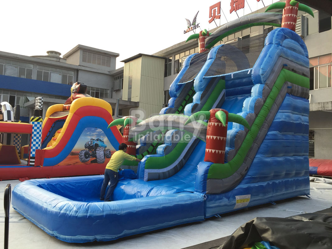 inflatable water slide with palm trees