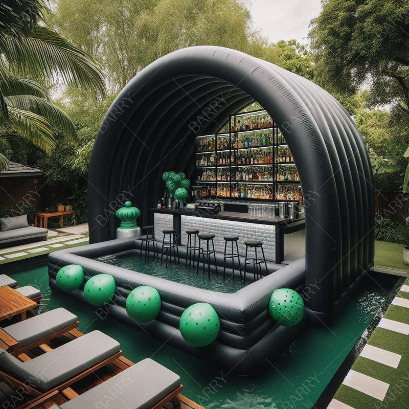 Black And Green Backyard Floating Inflatable Water Pool Bar With Seats Lifesize Inflatable Pool Bar Commercial