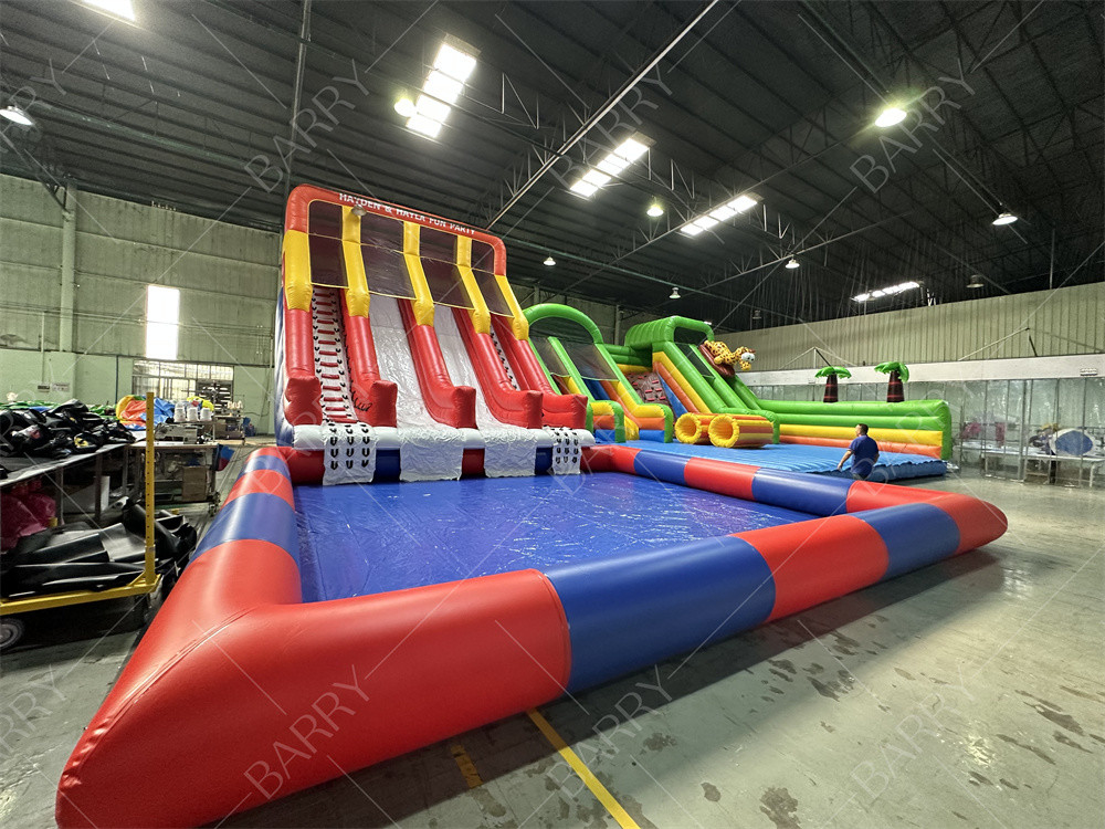 Outdoor Huge Bounce House Adult Kids Pvc Slide With Pool Inflatable Water Park For Fun Amusement Park