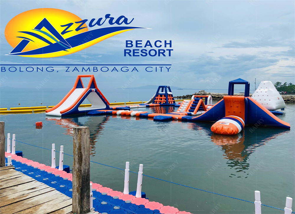 Inflatable Floating Water Park Customized Design And Waterproof Features Air Blower Accessories Included