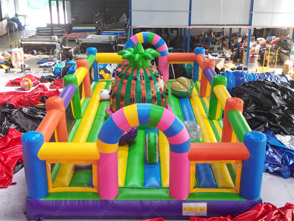Custom Commercial Obstacle Course Fruit Inflatable Theme Park With Pineapple Climbing Wall For Party Rental