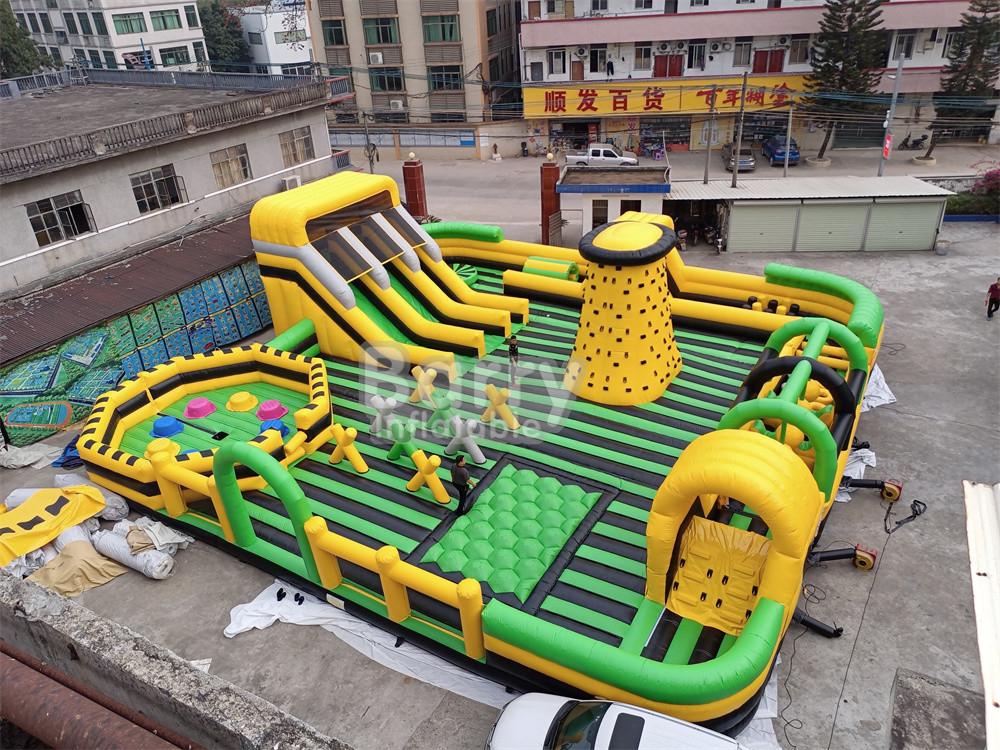 Giant Outdoor Water Dry Inflatable Theme Park National Indoor Big Bounce House With Wipe Out Game Slide Climbing Wall