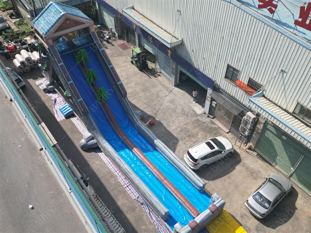 Commercial Grade Giant Inflatable Water Slide, Tropical Themed Dual Lane Wet/Dry Slide For Amusement Parks & Festivals