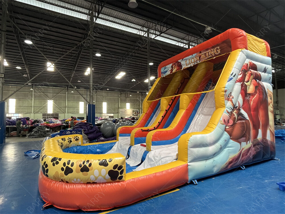 Commercial Grade Lion King Inflatable Water Slide With Pool, 3-Lane Dry/Wet Slide For Rental Business & Family Events