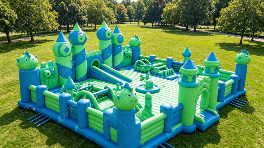 Commercial Grade Dinosaur Inflatable Playground - Large Bounce Castle With Obstacle Course & Slide, Perfect For Party Rentals, Amusement Parks & Events