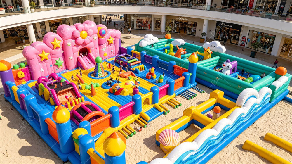 Giant Pastel Themed Inflatable Fun City | All-in-One Bounce Park with Flower Slide, Animal Play Zones & Interactive Obstacles | Commercial PVC for Indoor Malls & Outdoor Festivals