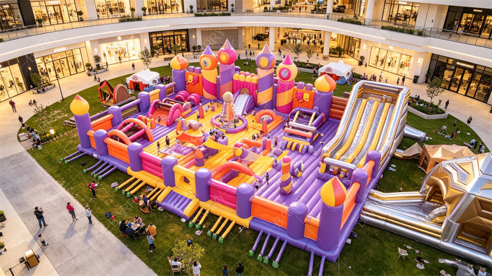 Magical Purple Castle Inflatable Fun City | All-in-One Bounce & Obstacle Course with Giant Slide | Commercial PVC for High-Traffic Venues & Party Rentals