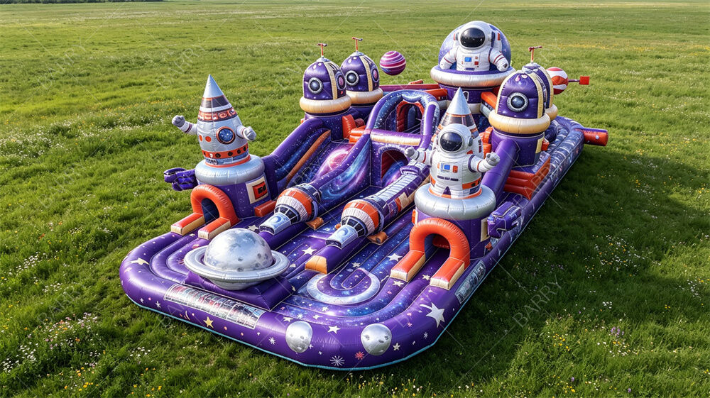 Outer Space Astronaut Themed Inflatable Playground | Customizable Commercial Bounce Castle With Slides & Tunnels | For Kids Parties, Events & Rental Business