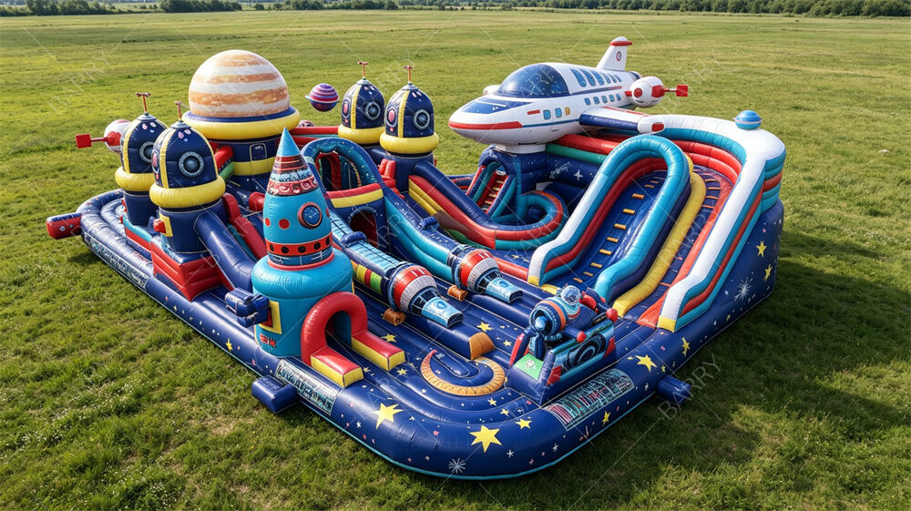 Galaxy-Themed Inflatable Fun City | Space Shuttle & Planet Bounce Park with Slides & Obstacles | Commercial PVC for Rental Businesses & Mall Activations