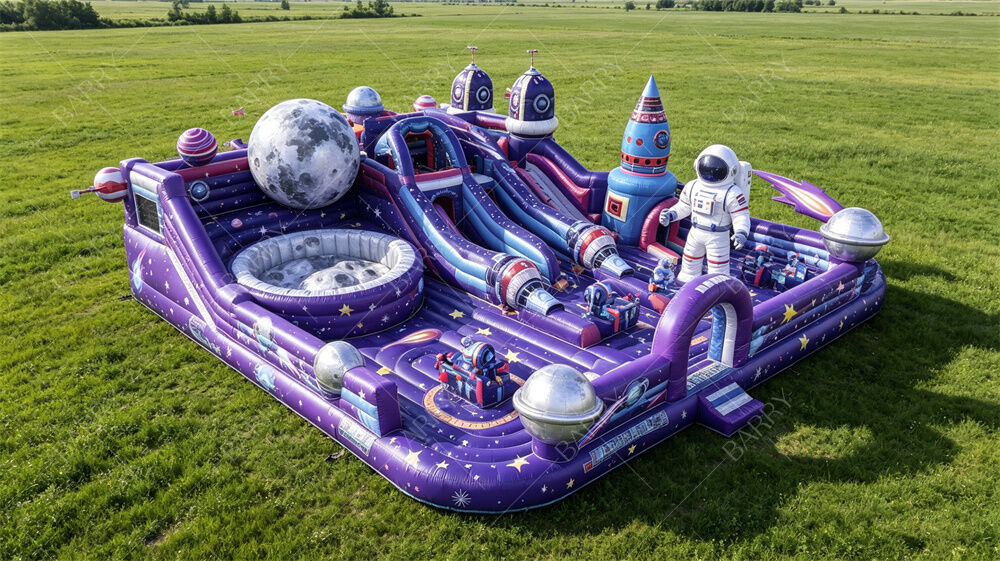 Purple Galaxy Moon Base Inflatable Playground | Commercial Grade Space Bounce Castle with Slides, Moon Pit & Astronaut Features | For Rental Businesses & Festivals