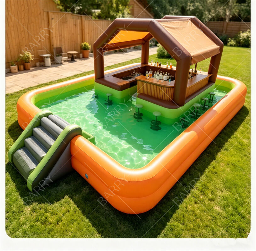 Ultimate Backyard Water Party Station Inflatable Floating Pool Bar with Slide & Canopy