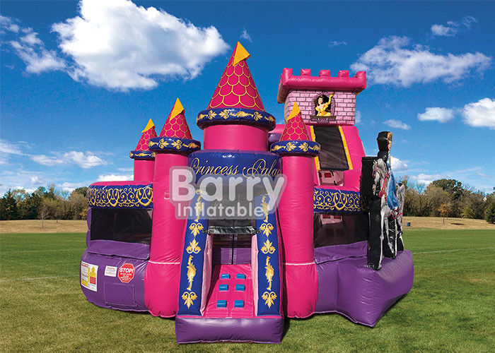 Commercial Princess Kid Zone Wet Or Dry Combo / Inflatable Bouncer House Slide Combo