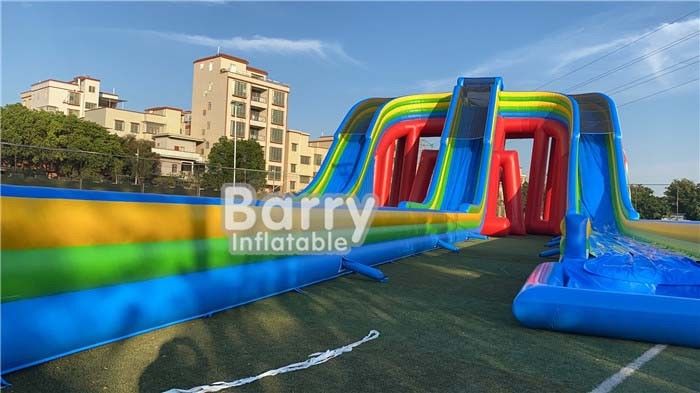 Customized Giant Rainbow 3 Lanes Inflatable Water Slides Commercial For Adult And Kids