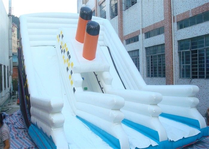 White Commercial Inflatable Slide / Double Lanes Titanic Inflatable Slide