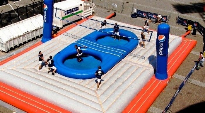 Durable 0.55mm PVC Inflatable Bossaball Court For Adult Inflatable Games