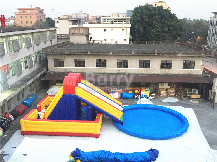 Amusement Inflatable Backyard Water Park , Inflatable Slide With Pool