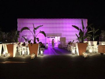 Giant Purple Lighting Inflatable Cube Tent Printed For Exhibition
