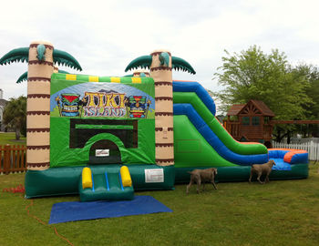 Commercial Wet / Dry Inflatable Combo , 0.55MM PVC Jungle Inflatable bouncer With Slide