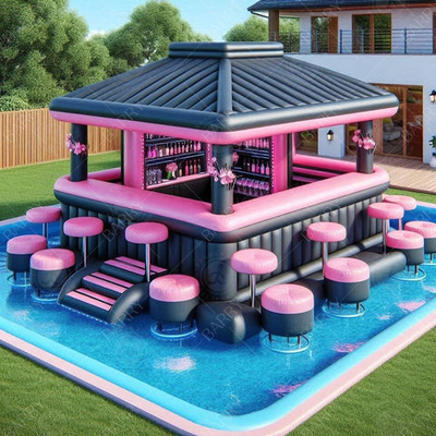 Pink Floating Water Pool Bar Portable Airtight Pool Bar Leisure Platform Party Bar Inflatable Water Swimming Pool