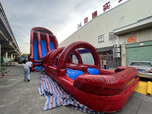 Factory Customized Commercial Red Giant Water Slide Exciting Inflatable Slip N Fly Zip Line Sport Game