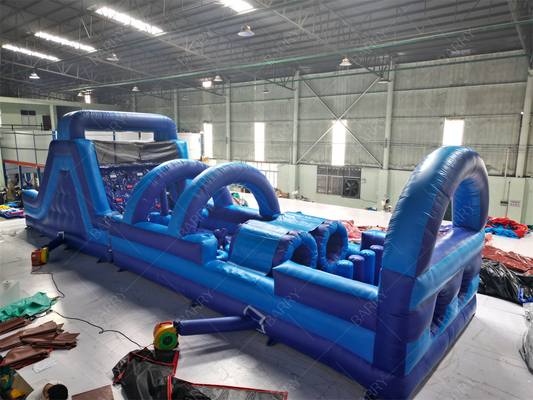 Commercial Blue Modern Bounce House Inflatable Obstacle Course With Slide For Adults Kids