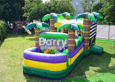 30 FT Palm Beach Obstacle Bounce House , Inflatable Bouncy Castle With Water Slide