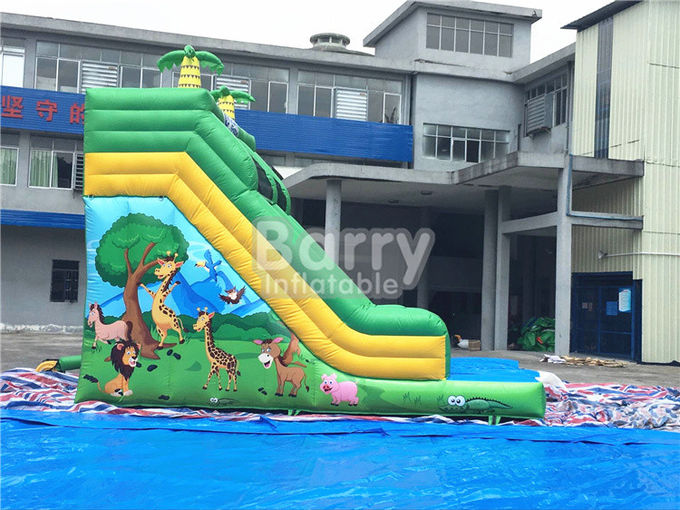 Single Lane Green Jungle Commercial Inflatable Slide Zoo Printing For
