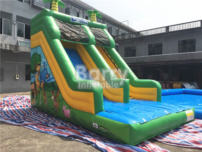 Single Lane Green Jungle Commercial Inflatable Slide Zoo Printing For