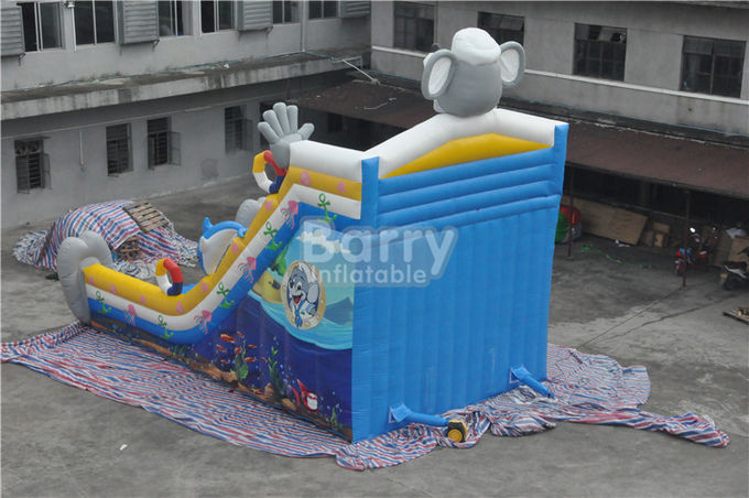 QiQi elephant single lane Blow Up Slide with digital printing , commercial dry slide
